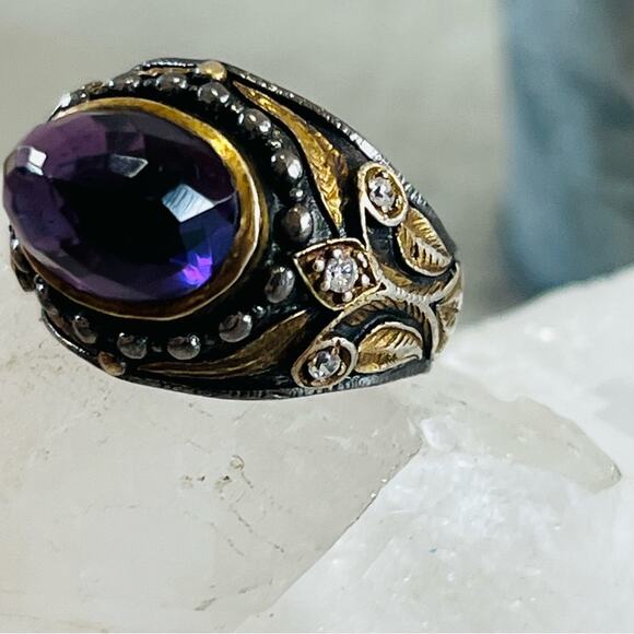 Vintage Sterling Amethyst Glass Turkish Cocktail Ring 8.5 - Picture 5 of 13